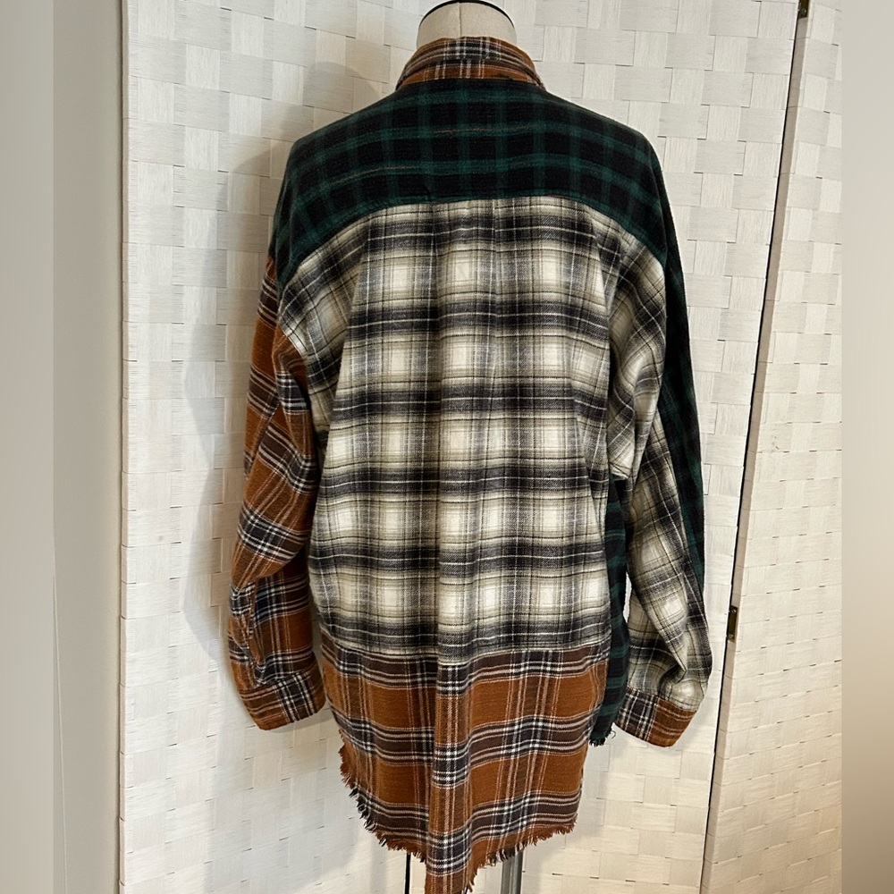 Bdg Patchwork Plaid Button Down Shirt Xs Brown Gr… - image 4